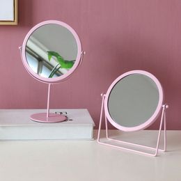 Miroir de maquillage rond simple face en métal nordique, miroir pliant de bureau pour dortoir de filles, miroir de dressing pour la maison, vente en gros
