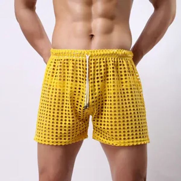 Gros-Nouveauté Hommes Shorts Big Mesh Lâche Casual Sexy Gay Mâle Sexe Vêtements Homme Vêtements De Nuit Voir À Travers Low Rise Boxer Shorts S40