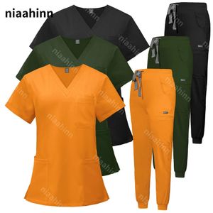 Groothandel verpleegkundigen Stretch Beauty Salon Workwear Uniforms Pet Hospital Doctor Scrubs Pak verpleegkundige accessoires 240418