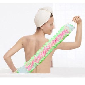 Brosses de bain, éponges Épurateurs Gros-Nylon Serviette Lavage Exfoliant Douche Longue Brosse Serviettes Maille Éponge Pour Corps Dos Salle De Bains Accesso