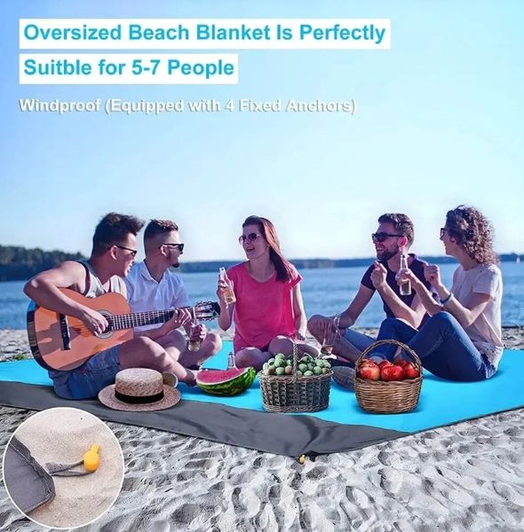 Couverture de plage anti-sable 200 x 140 cm, tapis de plage imperméable, couverture de pique-nique légère pour voyage, randonnée, sport, vente en gros