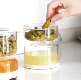 Groothandel Ocean Shipping verzegelde pot voor augurk Home Wet en droge scheiding Pickle Jar met Flip Container en Straser Hourglass Design Olives Container