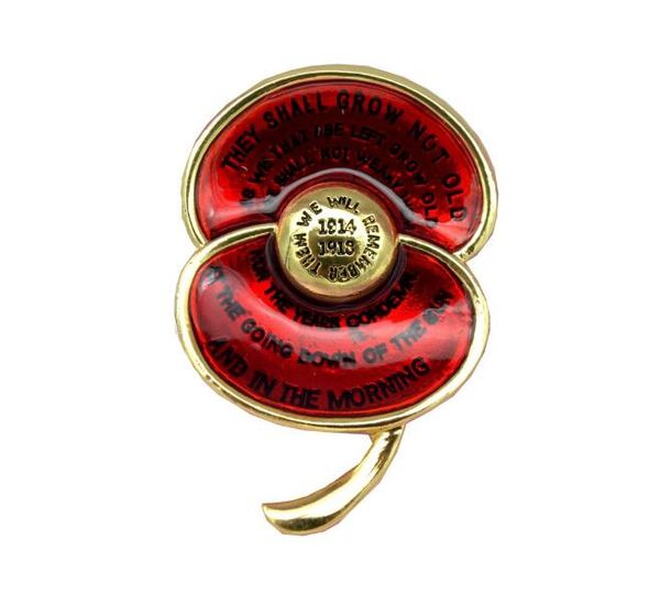Vente en gros - Ode du souvenir Broche coquelicot en émail rouge Insigne du centenaire de la Première Guerre mondiale gravé du poème 