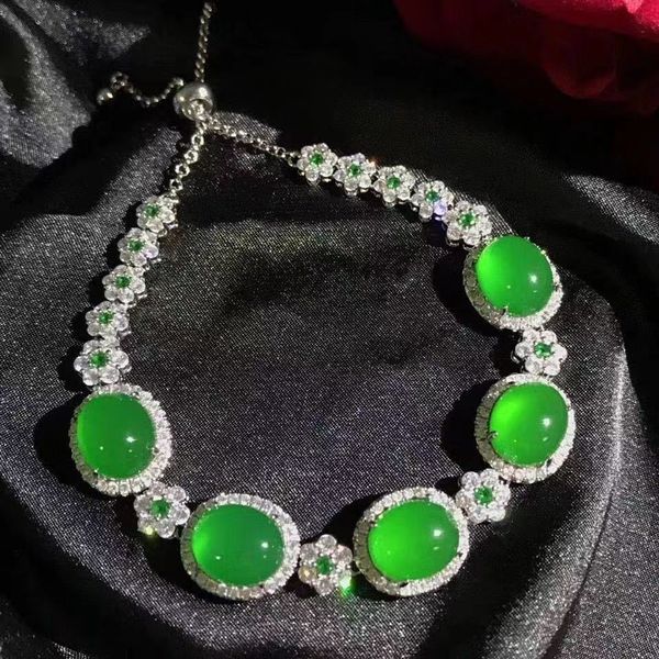 Vente en gros de bracelet en argent 925 incrusté de moelle de jade à haute glace avec plein de diamants, agate en poudre, bracelet pour femme en jade à moelle de jade blanche par les fabricants