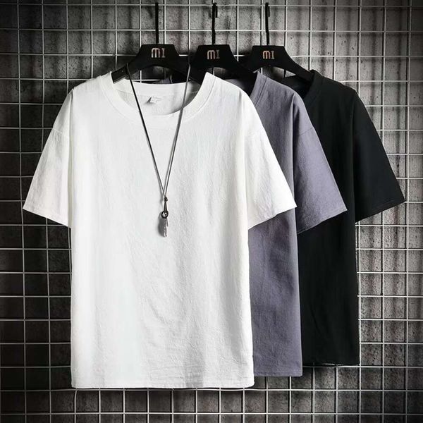 Vente en gros de t-shirts à manches courtes en lin par les fabricants pour l'été pour hommes Nouvelle marque tendance T-shirts amples en coton et lin à manches mi-longues de couleur unie