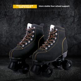 Venta al por mayor de nuevos patines de hielo de dos hileras en blanco y negro por parte de los fabricantes, patines de ruedas para adultos, patines de hielo de cuatro ruedas para hombres y mujeres.