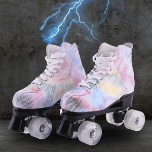 vente en gros de nouveaux patins à glace à double rangée de plumes colorées par les fabricants, patins à roulettes pour adultes, patins à glace flash à quatre roues pour hommes et femmes