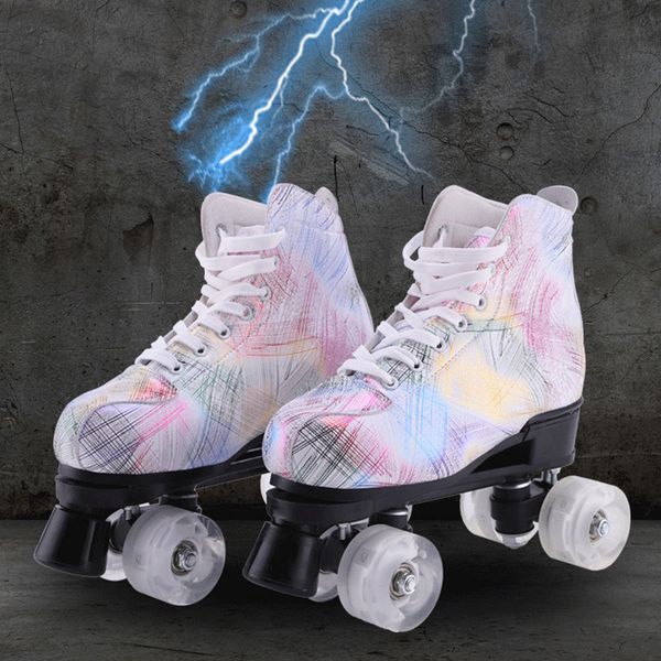 Venta al por mayor de nuevos patines de hielo de dos hileras de plumas de colores por parte de los fabricantes, patines de ruedas para adultos, patines de hielo de cuatro ruedas para hombres y mujeres