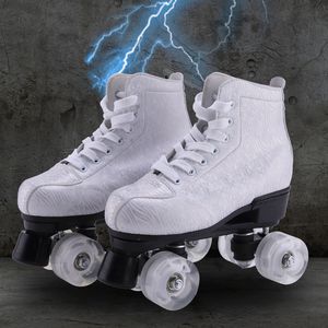 Vente en gros de nouveaux patins à glace à double rangée en verre brisé en forme de diamant par les fabricants, patins à roulettes pour adultes, patins à glace flash à quatre roues pour hommes et femmes