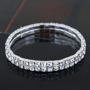 Al por mayor de nuevas artesanías de artesanías de diamante completa pulsera elástica de doble fila pulsera brillantes pulseras
