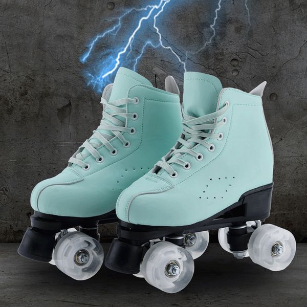 vente en gros de nouvelles rangées doubles vert menthe par les fabricants chaussures de patinage à roulettes pour adultes chaussures de patinage flash à quatre roues pour hommes et femmes