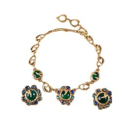 En gros de nouveaux ensembles de collier de boucles d'oreille en verre verte vintage et haut de gamme