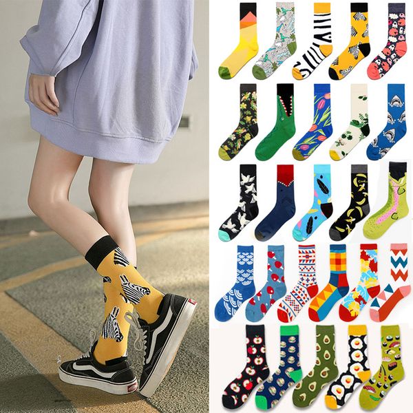 Vente en gros de chaussettes en pur coton chaussettes à tube long tube moyen tendance du printemps peinture à l'huile chaussettes tendance à tube haut