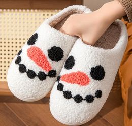 Pantoufles en peluche pour femmes, vente en gros, pour l'hiver, chaleur de la maison, antidérapantes, bonhomme de neige, pantoufles en peluche pour couple