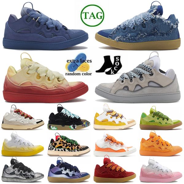 Chaussures robes en gros de Denim Blue Og Blue Coucle de luxe Calais en caoutchouc Nappa Womens Mens Trainers Plateforme Sole en cuir Hightops Extraordinaire Bottom