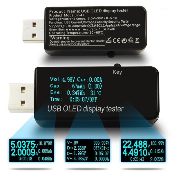 Medidores de voltaje Al por mayor-OLED 128x64 Monitor de capacidad de potencia actual Qc3.0 Cargador rápido USB Tester Banco Detector Voltímetro Coulometer1