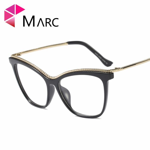 Vente en gros - Mode optique Plastique Noir Plaine verre classique Alliage lunettes Cat Transparent clair Lunettes Cadre 97545