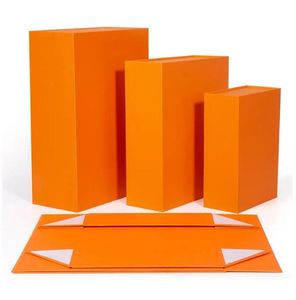 Cajas de embalaje de regalo magnéticas naranjas al por mayor Cajas de regalo de cartón de lujo Caja rígida plegable Pelucas de pelo Favor de boda