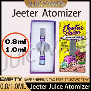 Cartucho premium de jugo de Jeeter original al por mayor 0.8ml 1.0ml carros de bobina de cerámica tanque vacío para cartuchos de aceite gruesos 510 atomizadores de rosca con empaque 10 cepas