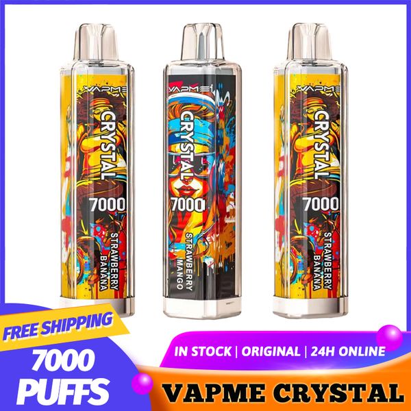 Venta al por mayor Original VAPME Crystal 7000 Puffs Vapes desechables Jugo 7K Puff Vape Pen Dispositivos 14 ml Carros precargados 30 sabores Bobina de malla 650 mAh Batería E Cigarrillo