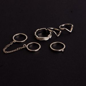 Groothandel - ornament sieraden diamant bladeren blad v vormige ring gewricht vingerloze vinger ring ketting 6pcs / set