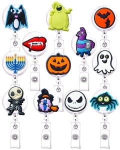 Suministros escolares de otros oficinas al por mayor L Halloween Bread Reel Retractable Id Nombre de identificación con insignias de clip Bat Ghost Pumpkin Spider para LL