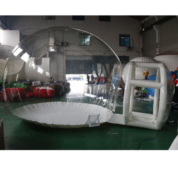 wholesale Túnel al aire libre de 4 m de diámetro + 1,5 m Camping Tienda de campaña inflable transparente con burbujas Casa Air Dome Iglú transparente con un solo túnel, cuartos de remolque Tiendas de campaña de privacidad