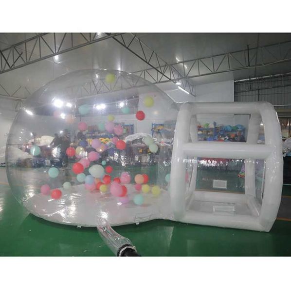 Venta al por mayor actividades al aire libre 3,5 m de diámetro + 1,5 m túnel cúpula larga iglú hotel de PVC exterior globo camping tienda de fiesta inflable transparente casa de burbujas