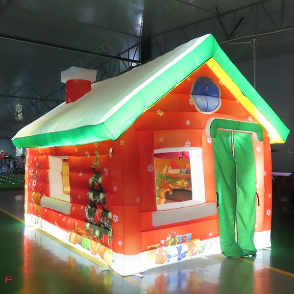 Venta al por mayor actividades al aire libre 4x3m 13x10ft gruta inflable de Papá Noel explota la casa de Navidad con luz LED para la decoración navideña