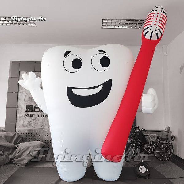 wholesale Publicidad al aire libre Globo inflable de dientes de dibujos animados 4 m de altura Modelo de hombre dental soplado con aire blanco con un cepillo de dientes para desfile