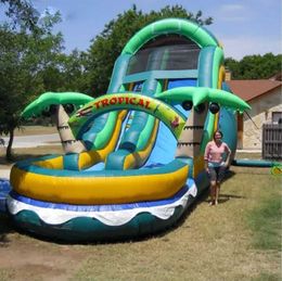 groothandel buitenspellen op maat gemaakte volwassen/kinderen springen kastelen commerciële bounce house opblaasbare waterdia met palmboomstijl