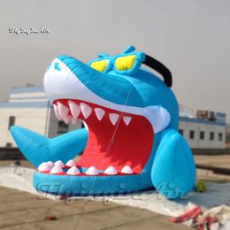 wholesale Grand requin gonflable extérieur stand DJ dessin animé animal marin ballon 5 m tente de requin bleu soufflé avec lunettes de soleil pour parc et 001