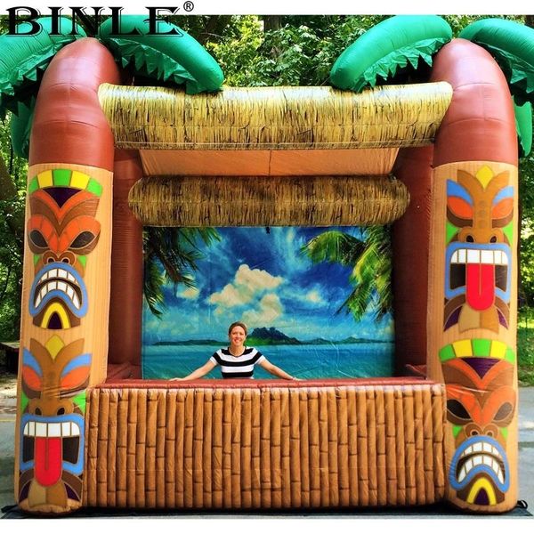 wholesale Bar Tiki gonflable ouvert en plein air de 4 ml x 3 m l x 3,5 mH (13,2x10x11,5 pieds) avec pub portable en forme de palmier servant des bars pour la fête d'été sur la plage