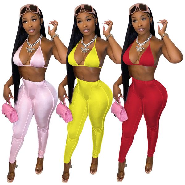 Wholesale tenues Femmes Tracksuits Vêtements d'été Halter Débardeur Top Bra + Leggings Deux Morceau Set Solide Tracksuits Association Set Ensemble Sports Sportswear Club Porter 6942