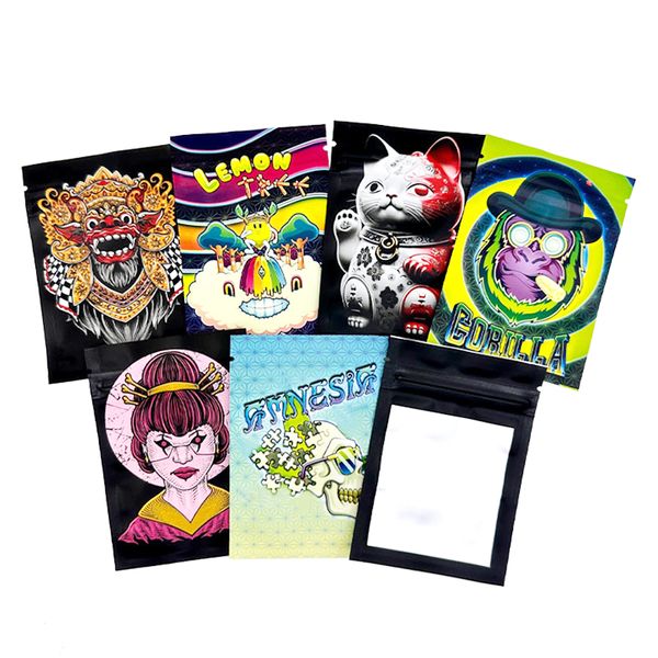 Embalaje al por mayor 1g 3.5g Película táctil Piel Bolsa de Mylar Bolsas autosellantes Spot Cartoon Láser Comestibles Bolsa de Mylar Cremallera resellable Mantener sellado Estuche de plástico fresco