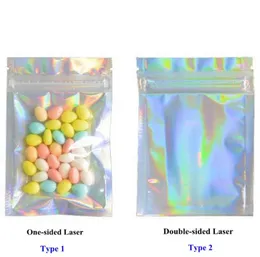 Sacs d'emballage en gros Plastique refermable Visible Sacs d'emballage de qualité alimentaire Pochette en papier d'aluminium holographique Sac en mylar anti-odeur pour le stockage des aliments