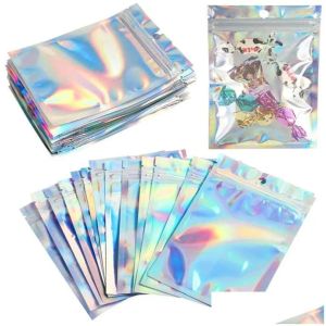 wholesale Sacs d'emballage en gros sac en plastique à fermeture éclair pochette en papier d'aluminium holographique laser pochettes refermables anti-odeur pour la nourriture ZZ