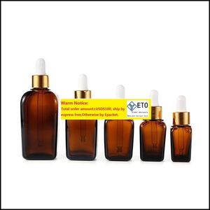 wholesale Emballage Bouteilles Bureau École Entreprise Industrielle Ambre Verre Bouteille D'huile Essentielle E Liquide Carré Compte-gouttes 10Ml 20Ml 30Ml LL