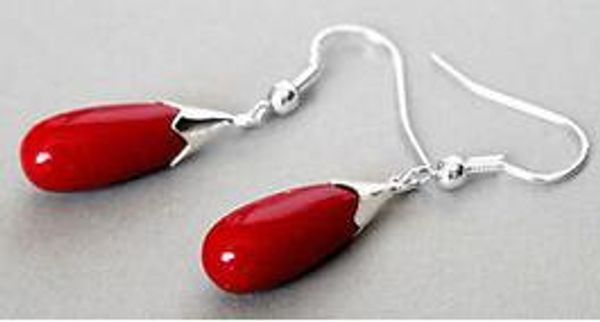 Gros-Paire rose Opales rouge Coral Dangle Teardrop 925 Sterling Silver Naturel jade bijoux pain argent grandes boucles d'oreilles