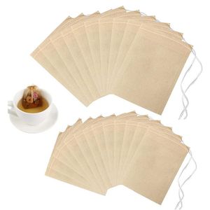 wholesale Sachet de thé en papier passoires à thé papier de pâte de bois non blanchi naturel infuseur à thé jetable sacs vides avec pochette à cordon 100 pcs / lot