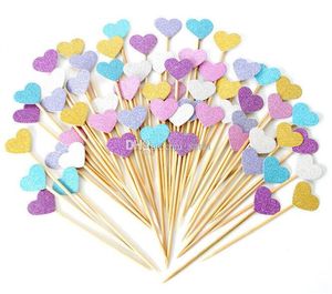 Groothandel feest decoratie verjaardag bruiloft handgemaakte mooie hart cupcake toppers meisje baby shower decoraties kd1