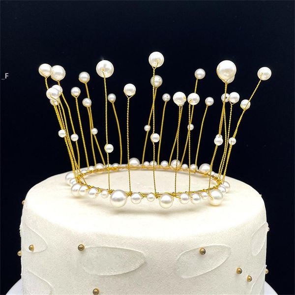 Décoration de fête en gros couronne gâteau Topper anniversaire perle diadème mariage bébé douche BBB15505