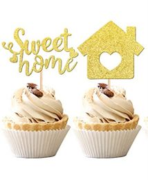 Groothandel Feestdecoratie Sweet Home Cupcake Toppers Goud Glitter sleutel Inwijdingsfeest Cupcakes Picks Nieuw Thema Taart Decoratie Benodigdheden