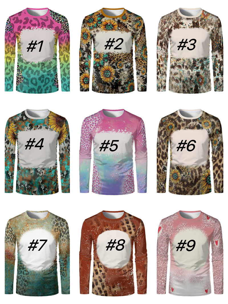 Großhandel Sublimation gebleichtes Langarm-T-Shirt Partyzubehör Wärmeübertragung Blanko-Bleichhemd vollständig aus Polyester T-Shirts US-Größen für Männer Frauen