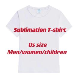 Fournitures de fête en gros Sublimation T-shirt blanc Transfert de chaleur Chemise de blanchiment vierge T-shirts entièrement en polyester Tailles américaines pour hommes femmes enfants