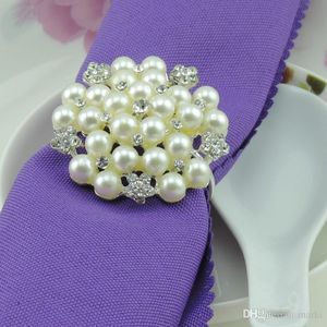 Perles en gros strass anneaux de serviette mariage d'hôtel, forme de fleur perle anneau en or porte-serviette anneaux de mariage de style occidental