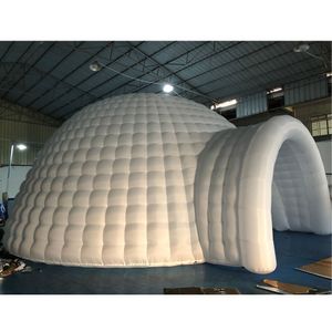 wholesale Carpa iglú inflable blanca grande personalizada de 10 mD (33 pies) con soplador con iluminación LED, carpa tipo cúpula con dosel inflable para la venta