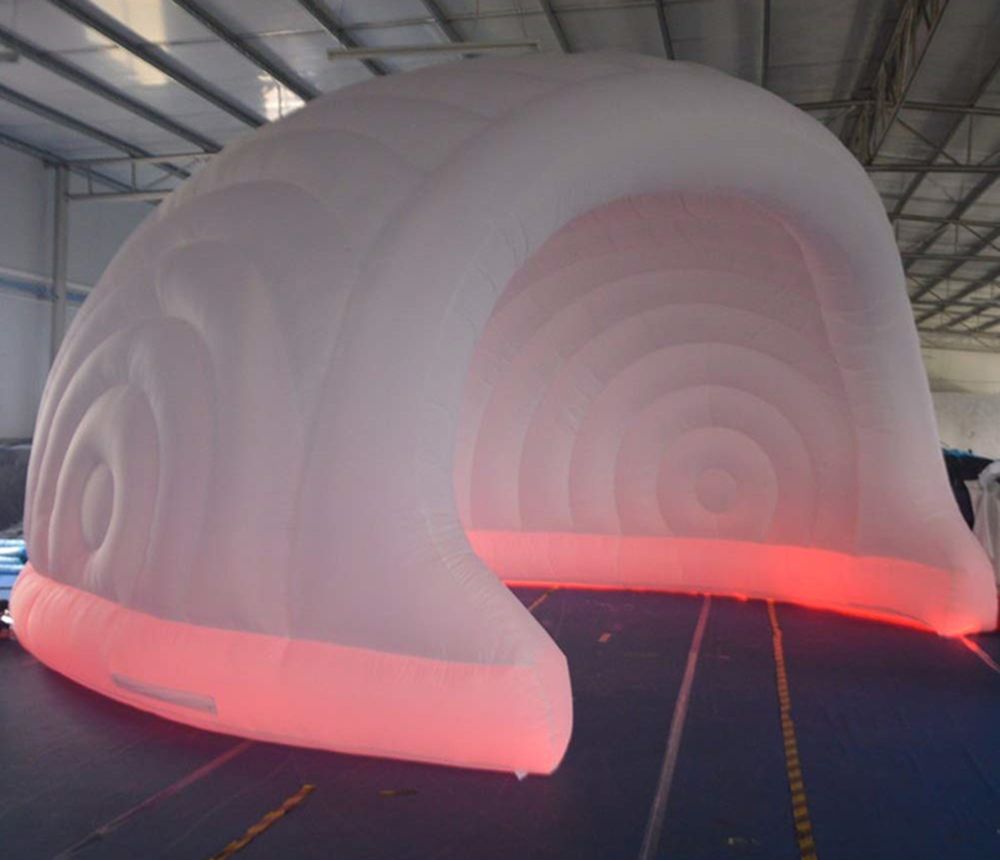 Toptan kişiselleştirilmiş 8x5x4mh (26x16x13ft) Olay / şişirilmiş yarım daire iglo aşama kapağı için LED aydınlatma ile şişme kubbe çadır