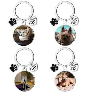Groothandel gepersonaliseerde huisdier hanger kat en hond kleur bedrukte fotokopie roestvrijstalen sleutelhanger ronde label DIY hanger