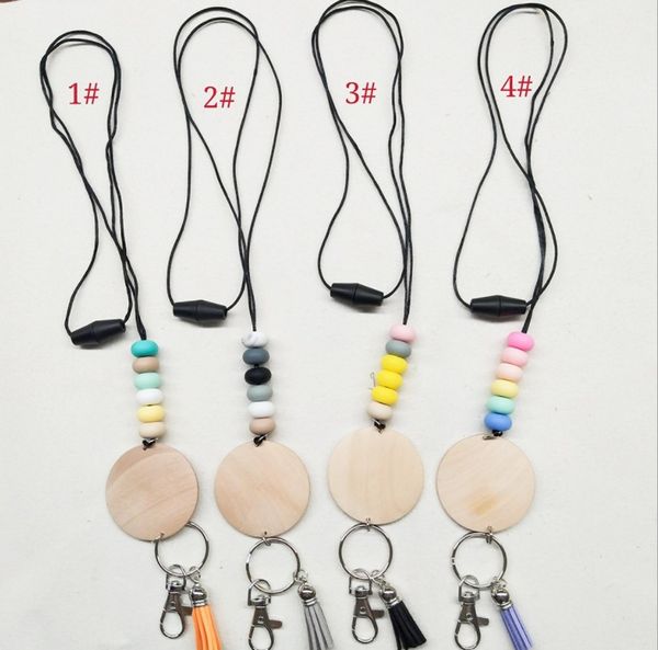 Collier crayon de perles en silicone personnalisé, pendentif avec pompon, disque vierge, chaîne multicolore, vente en gros